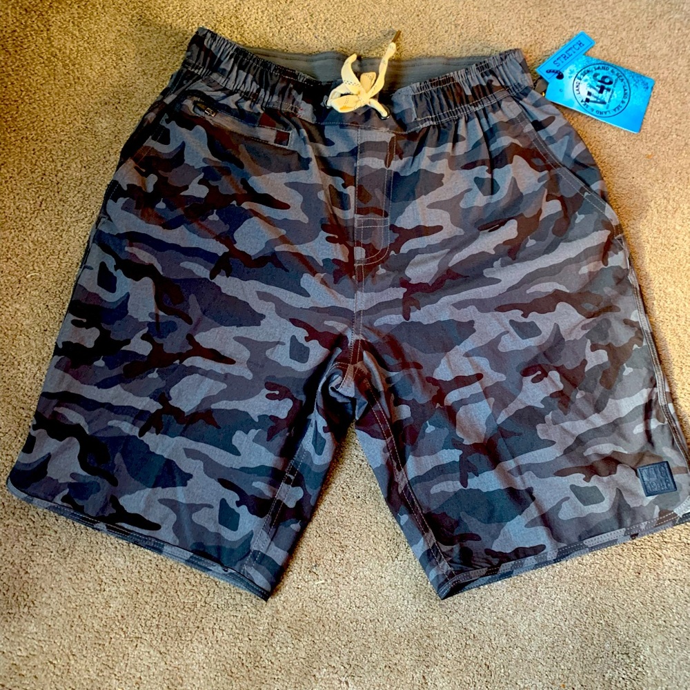 V46 camo swim shorts. COLOR- black and grey. Size small men’s.